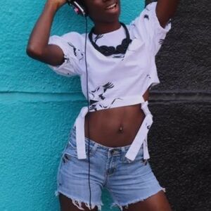 Zara Trafaluc Collection Crop Top Women Puff Sleeve White SzS